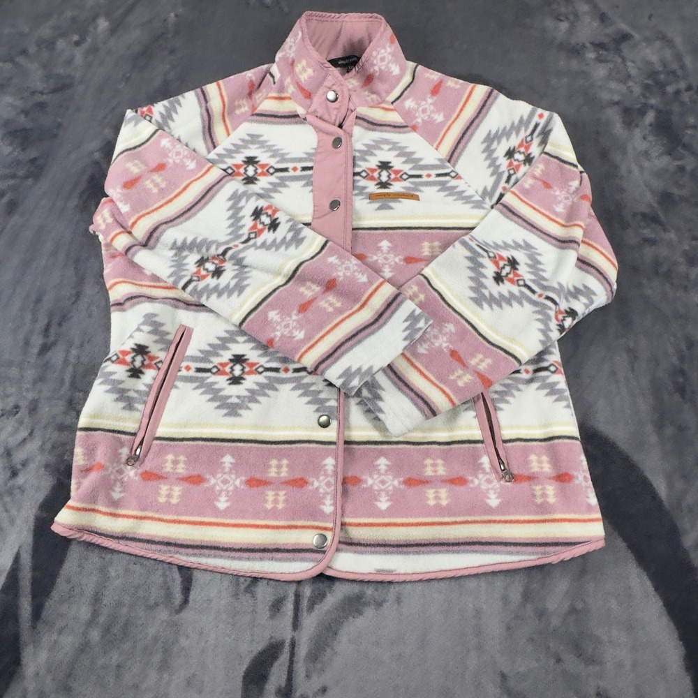Simply Southern Fleece Jacket Womens XXL Pink Southwestern Snap Mock Neck 4042